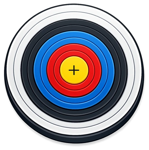 Alvo de tiro com arco com as cinco cores: branco, preto, azul, vermelho e amarelo (ilustração)